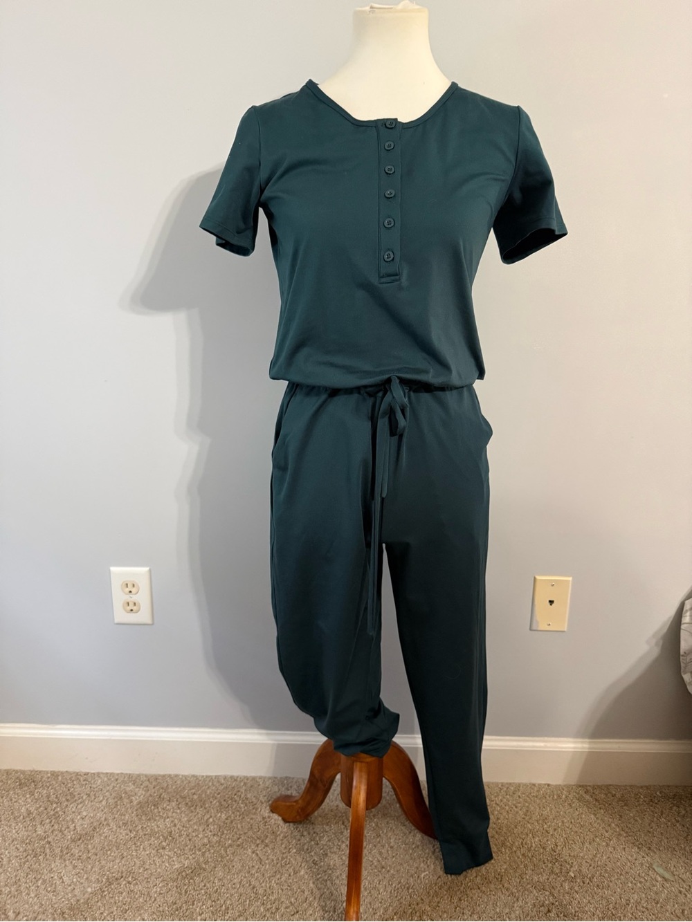 Senita Athletics Dark Teal Henley Jumpsuit